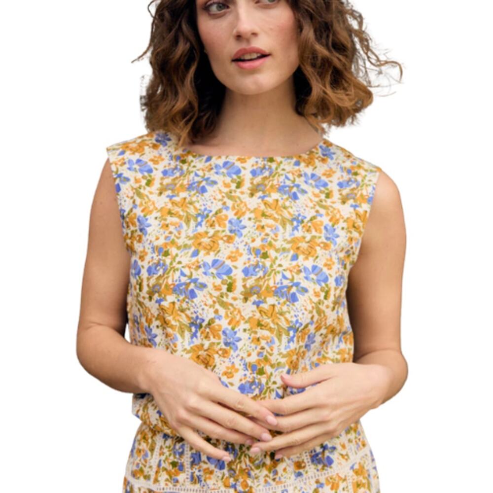 NEW Olivia By Livro Bubble Cropped Floral Print Top Yellow Size: Medium